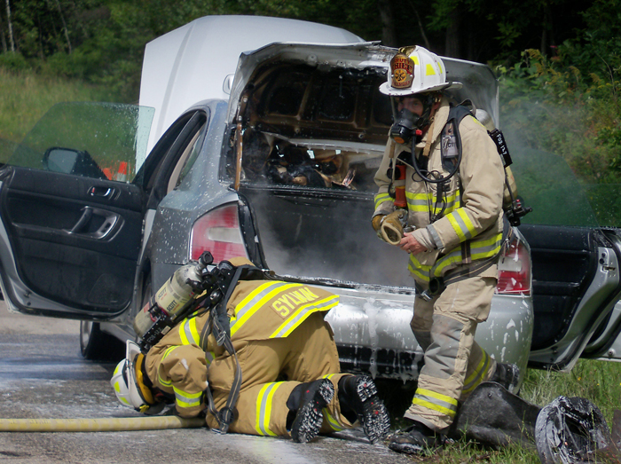 A car belonging to Michelle Baker of Woolwich caught fire at mile 21 northbound on I-295 shortly after 1 p.m. today. Freeport firefighters responded and put the flames out. It appears the fire started underneath the car near the rear axle.