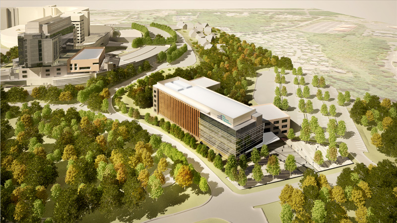 An architectural rendering of the proposed $1.1 billion Connecticut research complex.