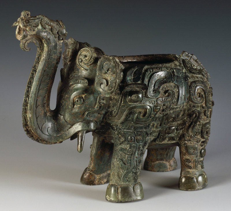 An elephant-shaped vessel used for serving wine is on loan from the Hunan Provincial Museum of Art.