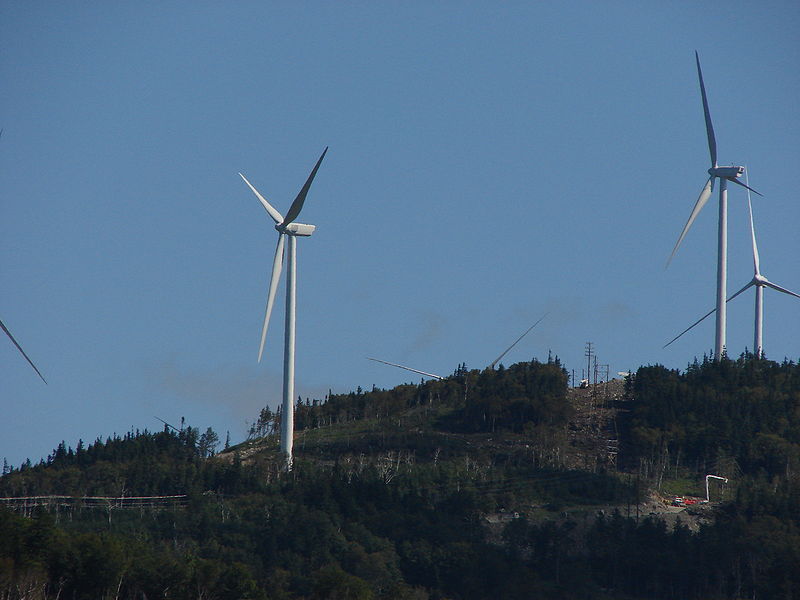 Wind-power turbines on Kibby Mountain are part of the vista for hikers on nearby Snow Mountain.