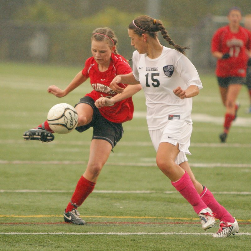 Haley Carignan, left, is a senior forward on the Scarborough girls soccer team this season. She is adept as a playmaker and has led the Red Storm in scoring the past two seasons.