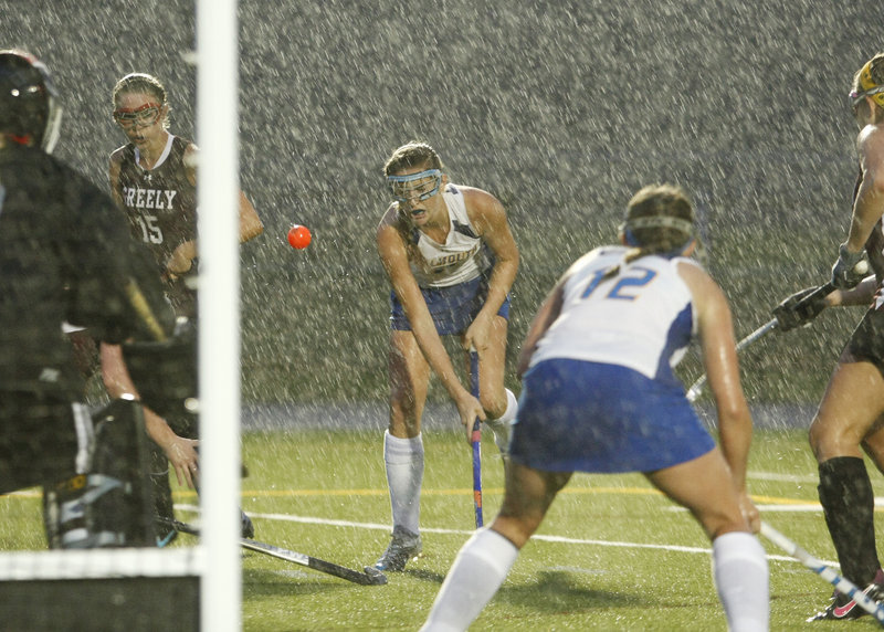 Somehow the rain is forgotten after a victory, and Falmouth got to do the forgetting Wednesday night after beating Greely 4-3 in field hockey.