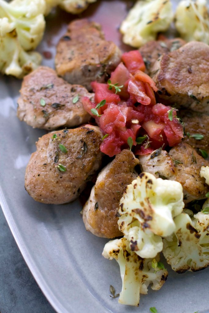 Rocco DiSpirito uses Gala apples in the chunky applesauce that accompanies medallions of pork tenderloin and roasted cauliflower.