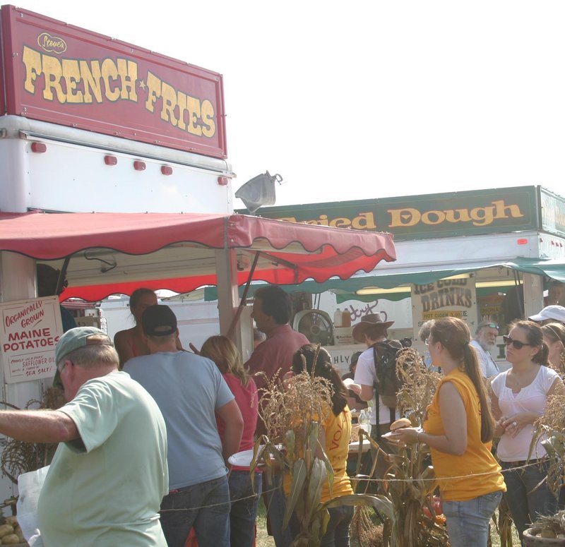 Traditional staples such as french fries and fried dough are served, the difference being that both are made with organic, Maine-grown ingredients when served at the fair in Unity.