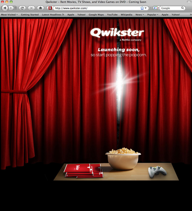 This computer screen shot shows Qwikster.com, the new DVD-by-mail website service coming soon from Netflix Inc.