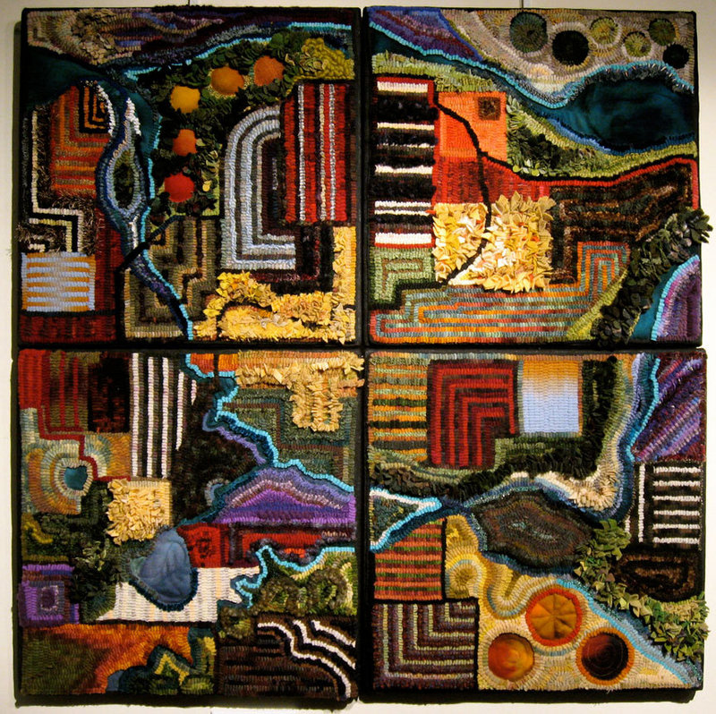 Tracy Jamar’s “Land Parcels Quad,” from “Beyond Rugs!”, opening Saturday at the Farnsworth Art Museum in Rockland.