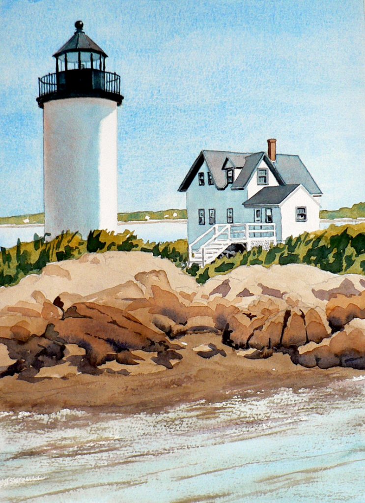 Dennis Rafferty’s depiction of the Goat Island Lighthouse for the “Trust in Art” auction.