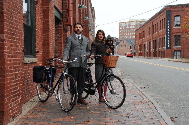 Portland Velocipede owners Josh and Gillian Cridler are all tweeded up.