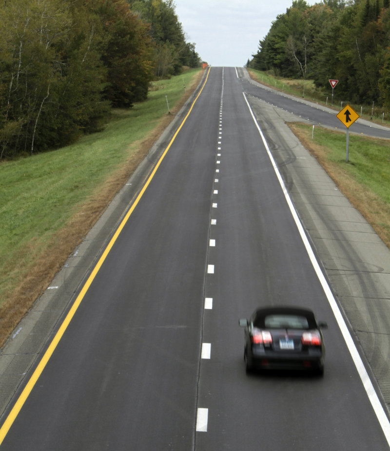 A car cruises Wednesday on I-95 northbound in Old Town. The new 75 mph zone covers 110 miles of road from Old Town, which is a few miles north of Bangor, to Houlton.