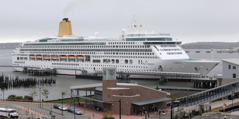 The cruise ship MV Aurora docks at the Ocean Gateway megaberth Thursday. On Tuesday, a ship was forced to leave the pier several hours early due to an extreme low tide.