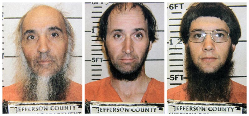 Jefferson County Sheriff's Department photos of Levi Miller, left, Johnny Mullet, and Lester Mullet, of Bergholz, Ohio. The three men believed to be members of a breakaway Amish group were arrested Saturday for allegedly going into the home of other Amish and cutting their hair and beards.