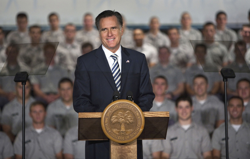 Republican presidential candidate, former Massachusetts Gov. Mitt Romney, speaks to Citadel cadets and supporters during a campaign speech on The Citadel campus in Charleston, S.C., Friday. Mitt Romney The Citadel