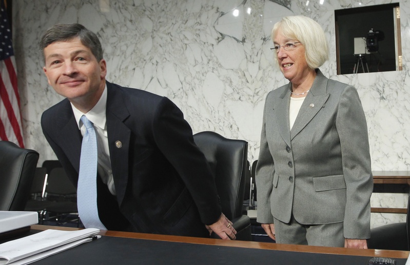 Joint Select Committee on Deficit Reduction Co-Chairs Rep. Jeb Hensarling, R-Texas, and Sen. Patty Murray, D-Wash., arrive on Capitol Hill in Washington on Sept. 13 to hear from Congressional Budget Office Director Douglas Elmendorf about the national debt.