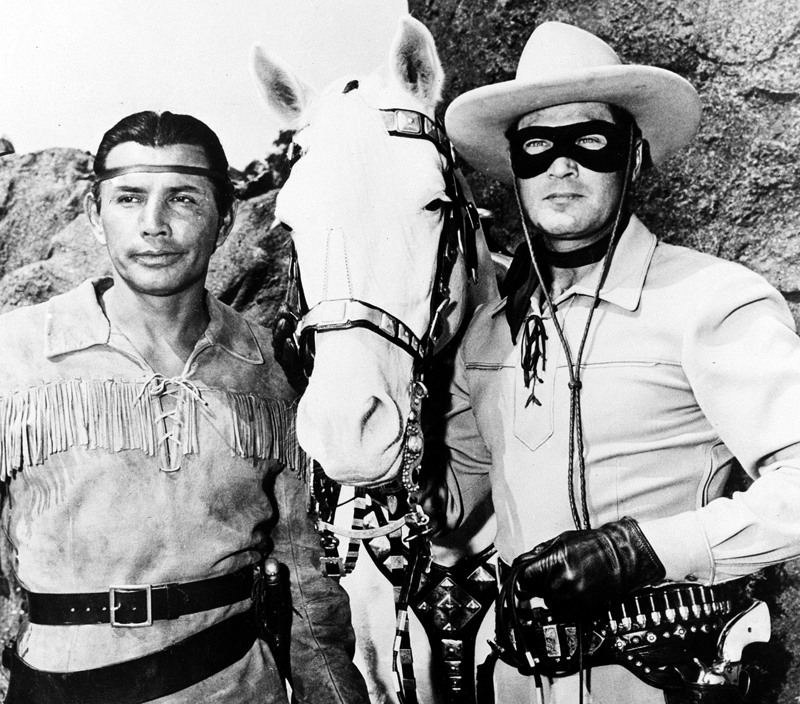 Jay Silverheels, left, as Tonto, and Clayton Moore as “The Lone Ranger.”