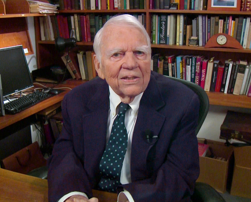 In this Aug. 23 image taken from video, Andy Rooney tapes his last regular appearance on “60 Minutes.”