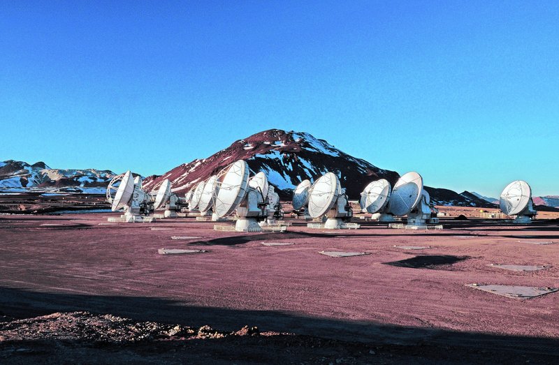 This photo of the ALMA antennas on the Chajnantor Plateau, 16,400 feet above sea level, was taken a few days before the start of ALMA Early Science. The ALMA telescope uses radio technology to see wavelengths of light that are much longer than what’s visible to the human eye, and much colder than what shows up in infrared telescopes.