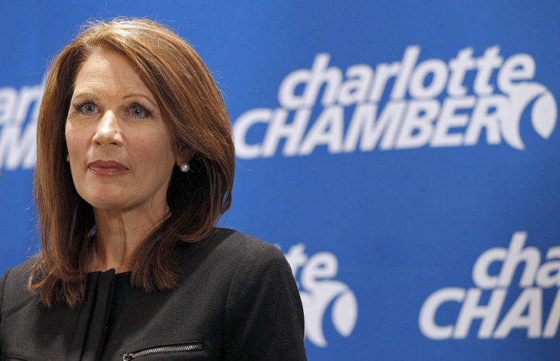 Rep. Michele Bachmann, R-Minn., speaks to the media Thursday in Charlotte, N.C. A favorite among tea partyers and evangelical voters, she is betting her campaign on Iowa.