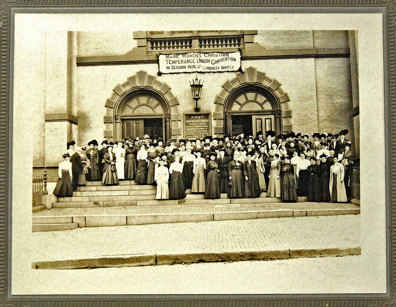 This undated photograph shows the Maine Women’s Christian Temperance Union Convention in session at the First Universalist Church in Congress Square, Portland.