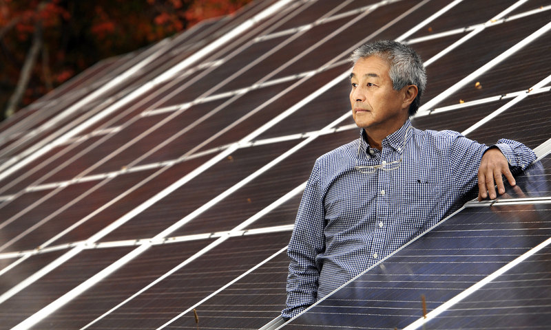 Naoto Inoue, owner of Solar Market in Arundel, installed 144 solar panels on his property. The electricity allows him to fully power his business and provides nearly 70 percent of his heat.