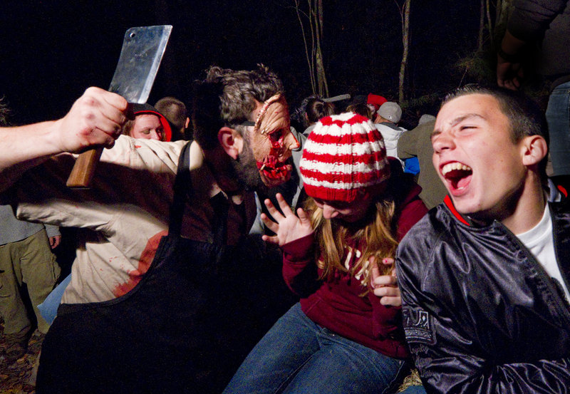 Masks! Cleavers! Participants on a haunted hayride in Scarborough get some unexpected company.