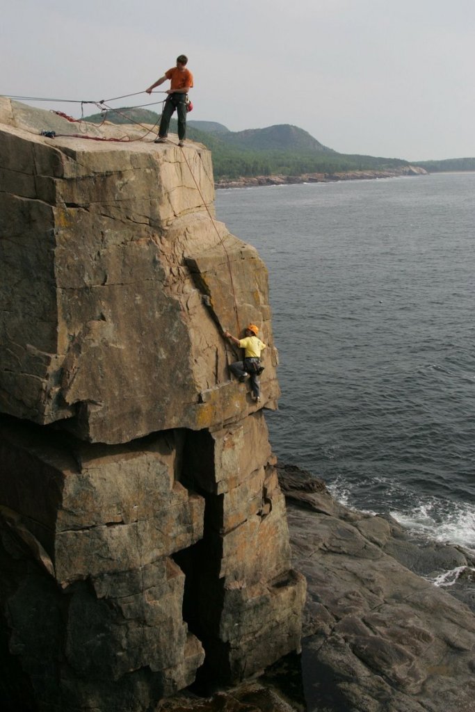 Climbing Rock Lobster at Otter Cliff with Acadia Mountain Guides.