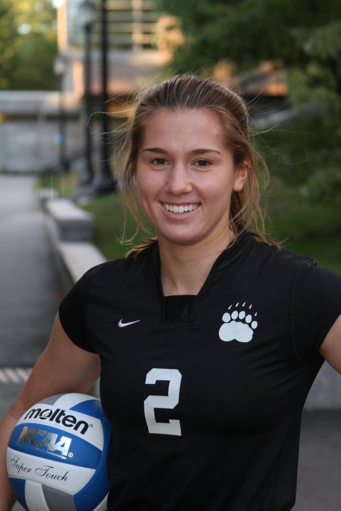 Greely graduate Hillary Cederna is a top passer on the 18-1 Bowdoin volleyball team.