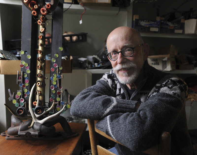 Howard Solomon, who had a distinguished academic career, has turned his attention to creating found-object sculptures at his studio in Bowdoinham.