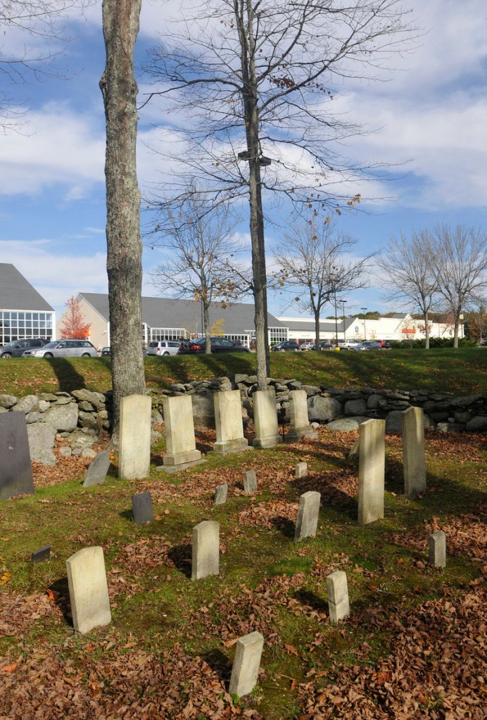 The cemetery in front of Shaw's and the Freeport Crossing shopping plaza.