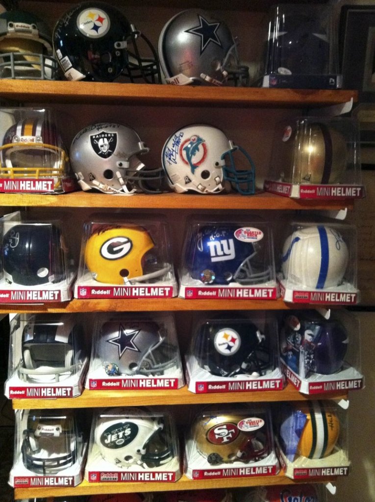 This collection of sports mini-helmets is in the New York home of Wendy Williams. The collection belongs to her husband, Ken Koch.