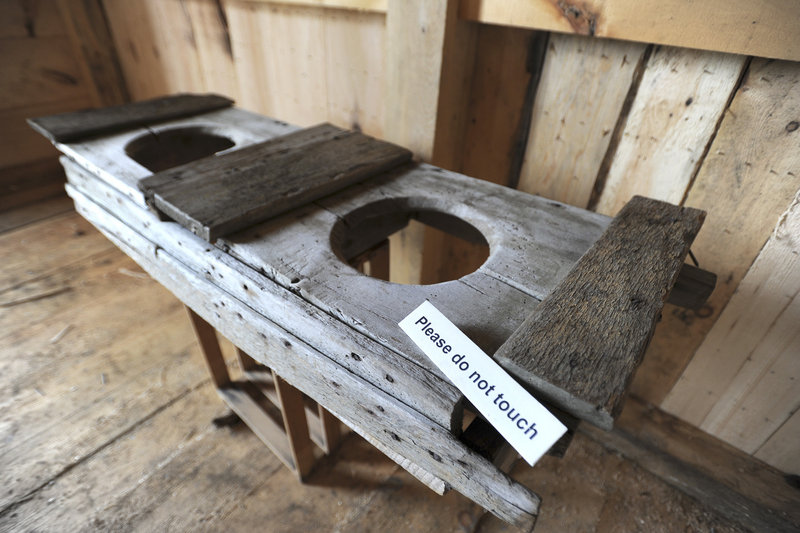 This privy seat was rescued from the rubble when the original Pettengill Farm privy shed collapsed in the late 1980s or early 1990s. The rebuilding of the privy will be finished Friday.