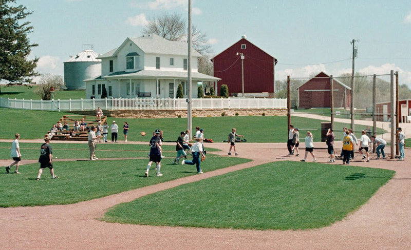 This 1999 photo shows East Dubuque, Ill., eighth-graders playing baseball on the site near Dyersville, Iowa, made famous by the movie “Field of Dreams.” The property’s new owners plan a baseball and softball complex there.