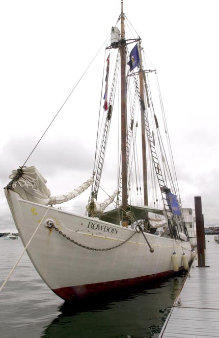 The Schooner Bowdoin sits along the dock at Portland Yacht Services in Portland.