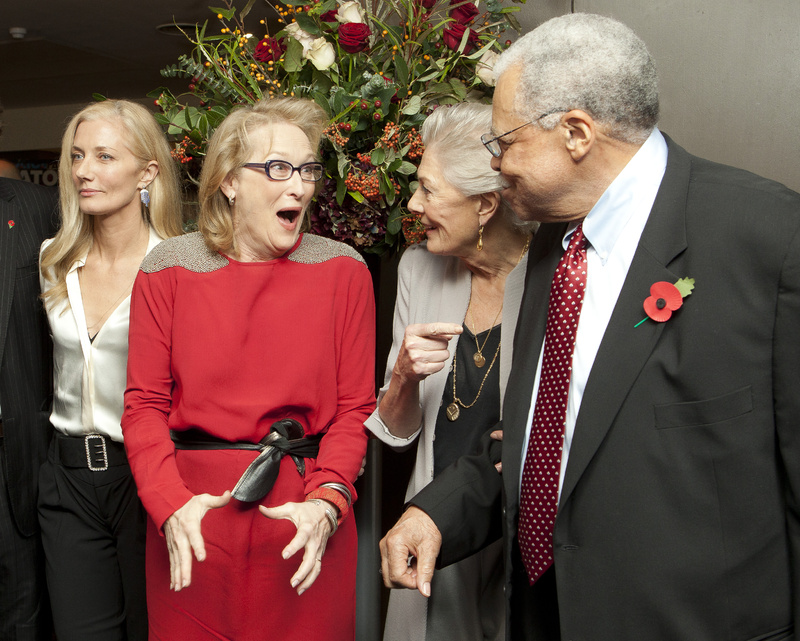 British actress Joely Richardson, left, looks on as Oscar-winning British actress Vanessa Redgrave, second from right, points out American actor James Earl-Jones to Meryl Streep on Sunday in London at a tribute to Redgrave, called "An Academy Salute to Vanessa Redgrave."