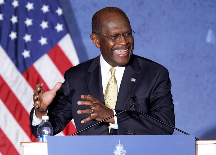 Republican presidential candidate Herman Cain speaks Tuesday at Hillsdale College in Hillsdale, Mich., where he delivered a speech on national security.