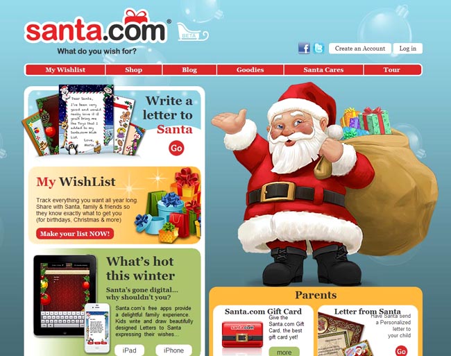 This screen shot shows the Santa.com website. At Santa.com, a few clicks lays it all out on a page with a menu of prices for customizable letters from Santa.