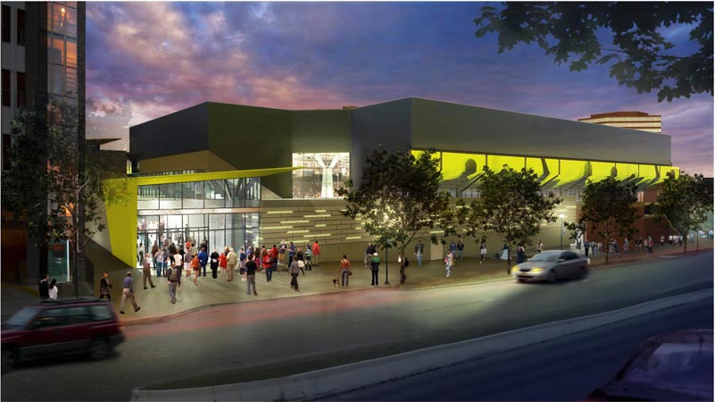 Artist's conception of the Spring Street side of a renovated civic center.