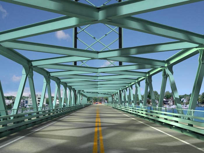 Computer-generated rendering shows motorist's view of the proposed new bridge.