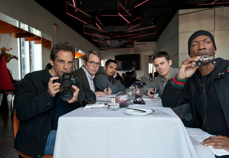 From left, Ben Stiller, Matthew Broderick, Michael Pena, Casey Affleck and Eddie Murphy in "Tower Heist."