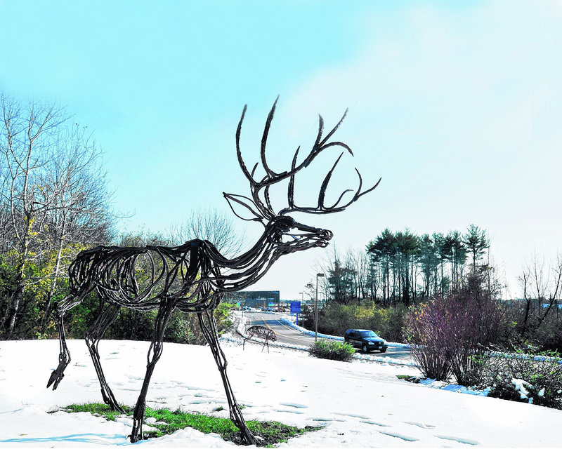 A public art piece called “Glimpse,” consisting of wildlife sculptures made from wire and steel rods, will be officially unveiled Friday at the Portland jetport and is part of its expansion project.
