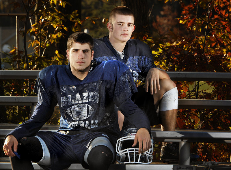 Quarterback Terry Webber, left, and fullback/linebacker Graham Strondak are two of the main reasons Westbrook has made it to the Western Class B semifinals against unbeaten Wells.