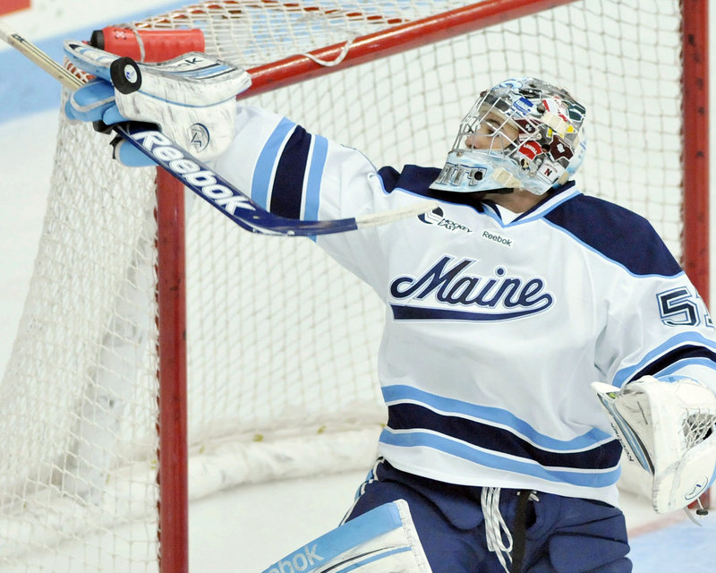 Martin Ouellette has shared playing time with fellow sophomore Dan Sullivan through the first six games of Maine's hockey season.