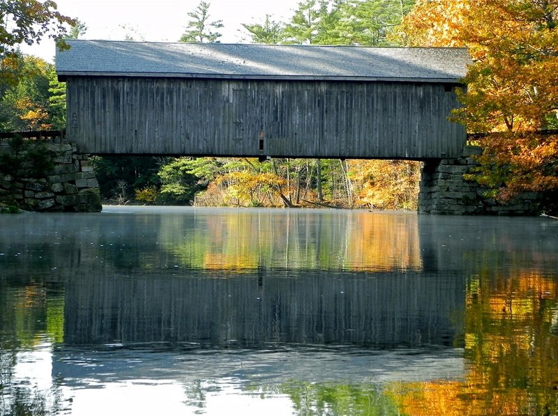 The Babb covered bridge on the Presumpscot River in Windham is one of the nine covered bridges remaining in Maine from a high of 120. It was destroyed by arsonists in 1973, then rebuilt and rededicated in 1976.