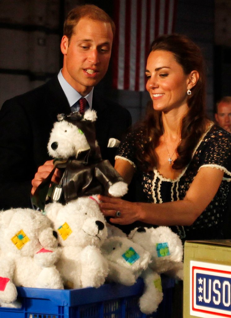 Prince William, and his wife Kate, visit Sony Studios in Culver City, Calif., last summer, where they toured a facility that was sending stuffed bears to children in military families.