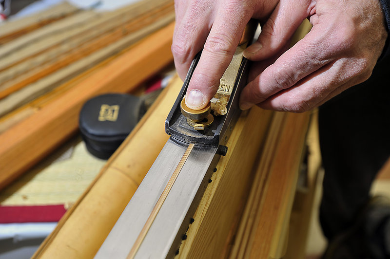 Each of the six triangular bamboo parts that are used to make the bamboo rod is planned to exacting proportions.