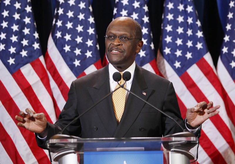Herman Cain speaks Tuesday in Arizona. Cain said he’d never seen Sharon Bialek before Monday, when she claimed he made an unwanted sexual advance against her in 1997.