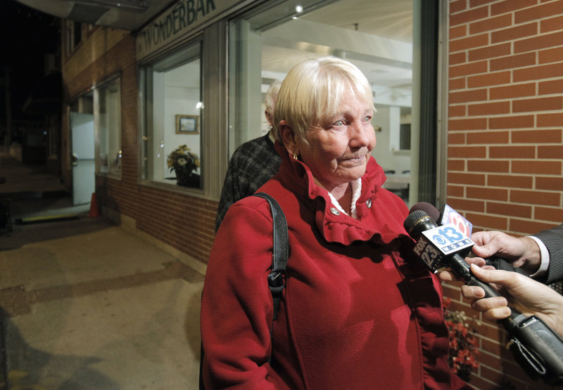 Mayor Joanne Twomey concedes defeat to Alan Casavant Tuesday night outside the Wonderbar restaurant in Biddeford. Twomey said she had worked hard for the city for 18 years “and now it’s time for me."
