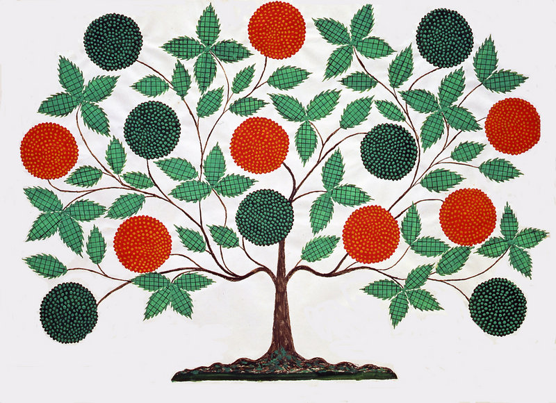 “Tree of Life” needlework from the exhibition of Shaker items at the Portland Museum of Art.