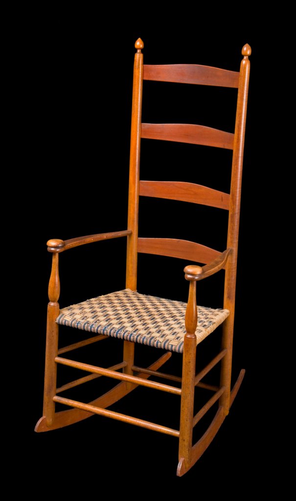 Chair from the exhibition of Shaker items at the Portland Museum of Art.