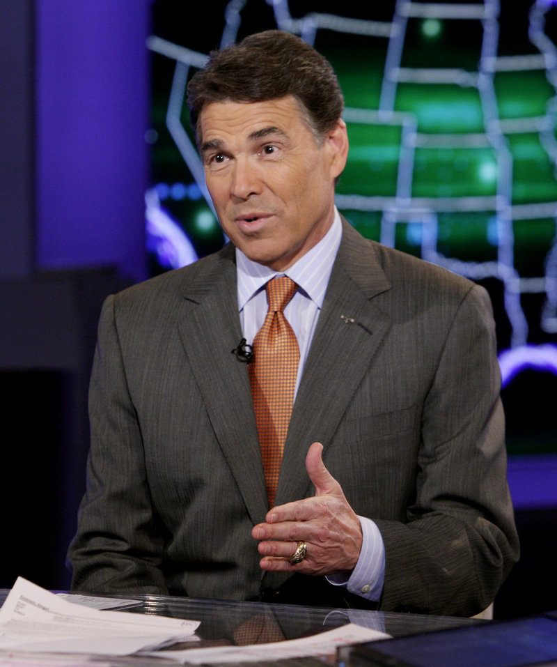 Texas Gov. Rick Perry gives an interview on the “America Live” program on the Fox News Channel in New York on Thursday.