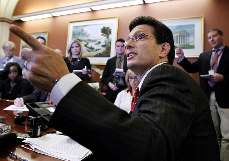 House Majority Leader Eric Cantor holds a news briefing Monday on Capitol Hill. He told reporters that “I’m not going to be opining as to any reports, hypotheticals or anything connected with” the work of the supercommittee, such as a GOP plan to raise revenue.